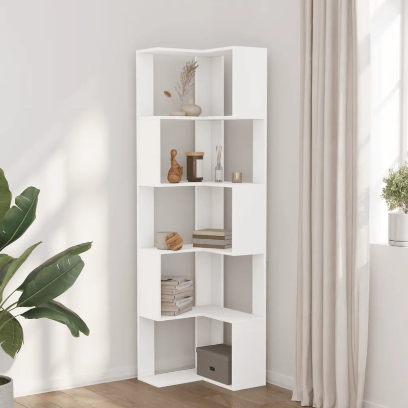 Corner Bookcase 5-Tier White 50x50x179 cm Engineered Wood