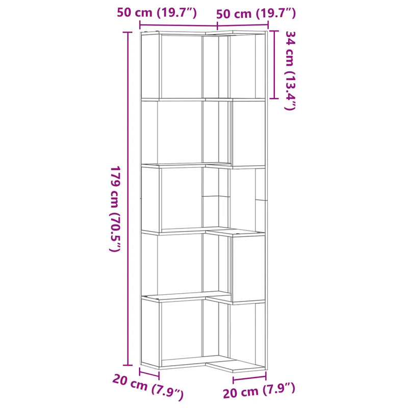Corner Bookcase 5-Tier White 50x50x179 cm Engineered Wood