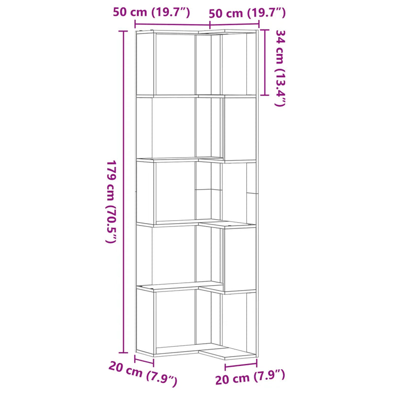 Corner Bookcase 5-Tier Sonoma Oak 50x50x179 cm Engineered Wood