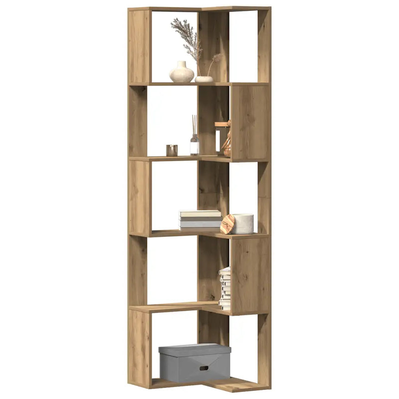Corner Bookcase 5-Tier Artisian Oak 50x50x179 cm Engineered Wood