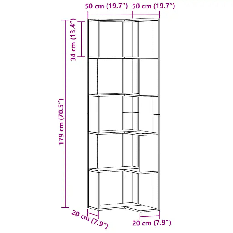 Corner Bookcase 5-Tier Artisian Oak 50x50x179 cm Engineered Wood