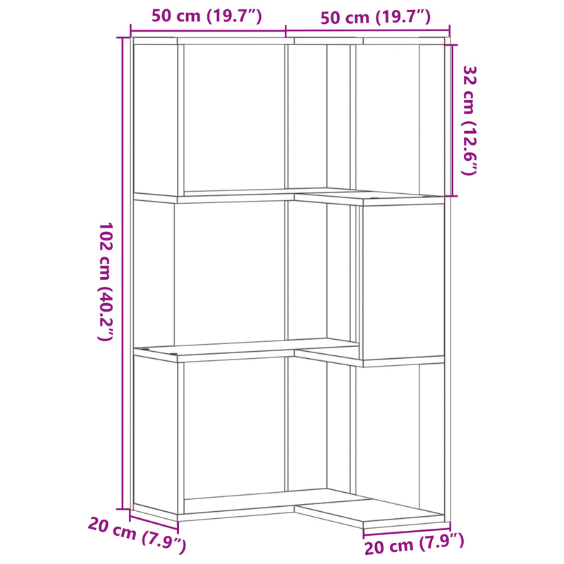 Corner Bookcase 3-Tier Sonoma Oak 50x50x102 cm Engineered Wood