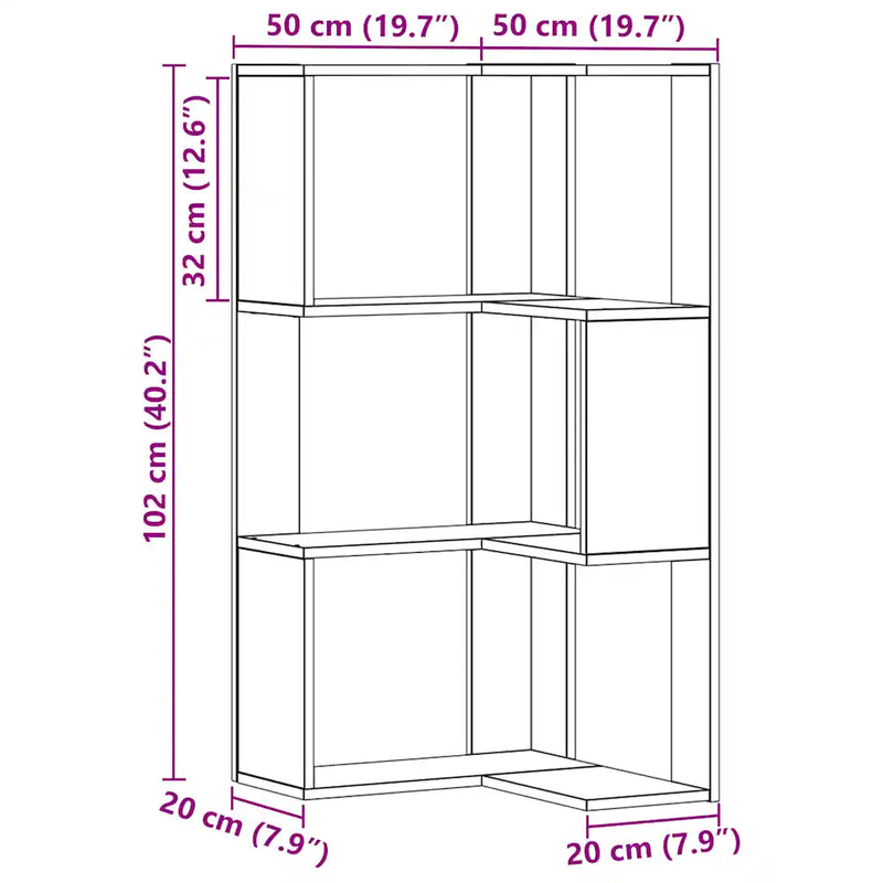 Corner Bookcase 3-Tier Artisian Oak 50x50x102 cm Engineered Wood
