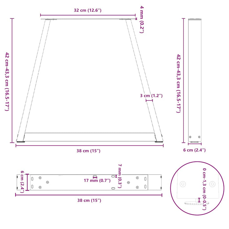 vidaXL Coffee Table Legs V-Shape 2 pcs Black 38x(42-43.3) cm Steel