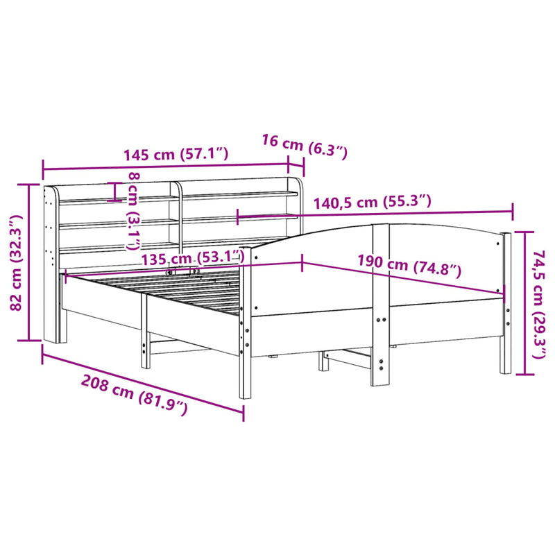 Bed Frame without Mattress 135x190 cm Solid Wood Pine