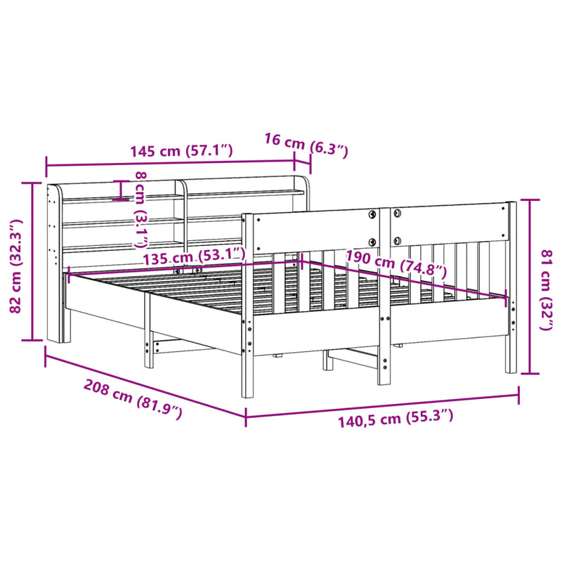 Bed Frame without Mattress 135x190 cm Solid Wood Pine