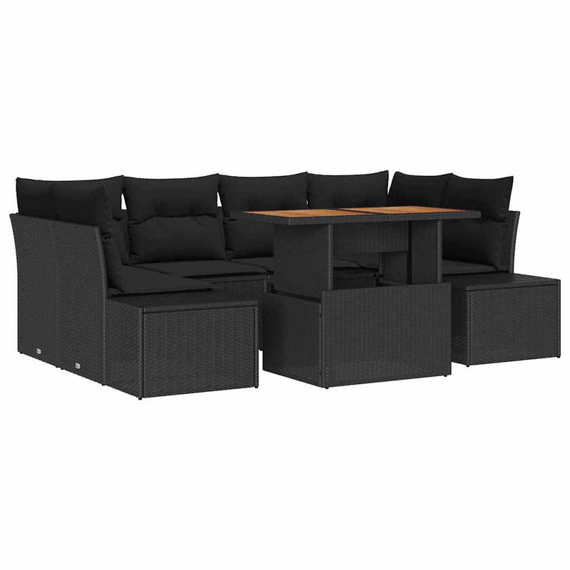 vidaXL Garden Dining Set with Cushion Manual 7 pcs Black and Brown