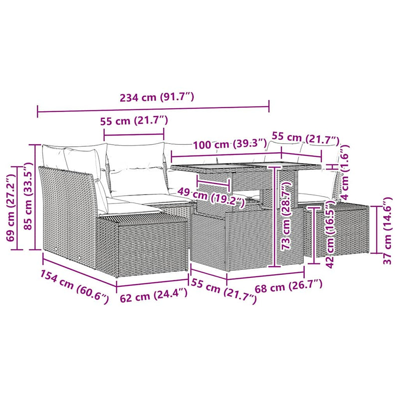 vidaXL Garden Dining Set Manual 7 pcs Black and Brown 100 x 55 x 73 cm