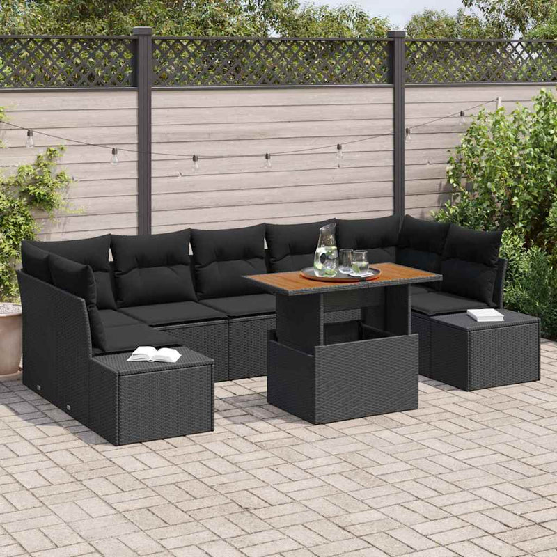 vidaXL Garden Dining Set with Cushion Manual 8 pcs Black and Brown