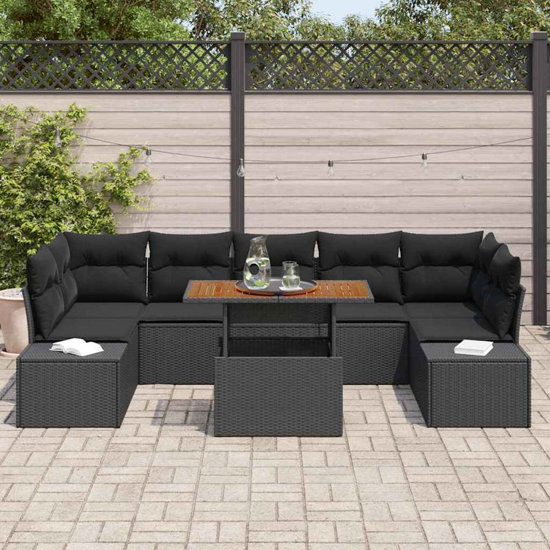 vidaXL Garden Dining Set with Cushion Manual 8 pcs Black and Brown