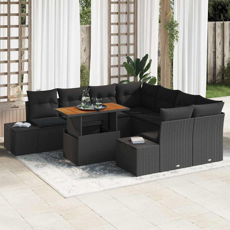 vidaXL Garden Dining Set with Cushion Manual 9 pcs Black and Brown