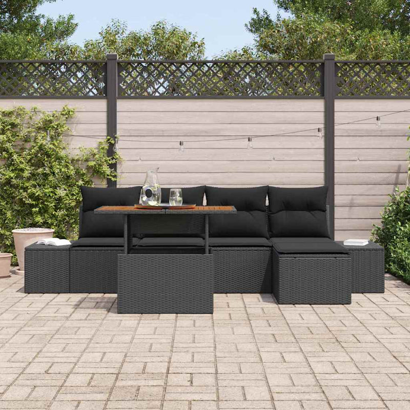 vidaXL Garden Dining Set with Cushion 6 pcs Black and Brown