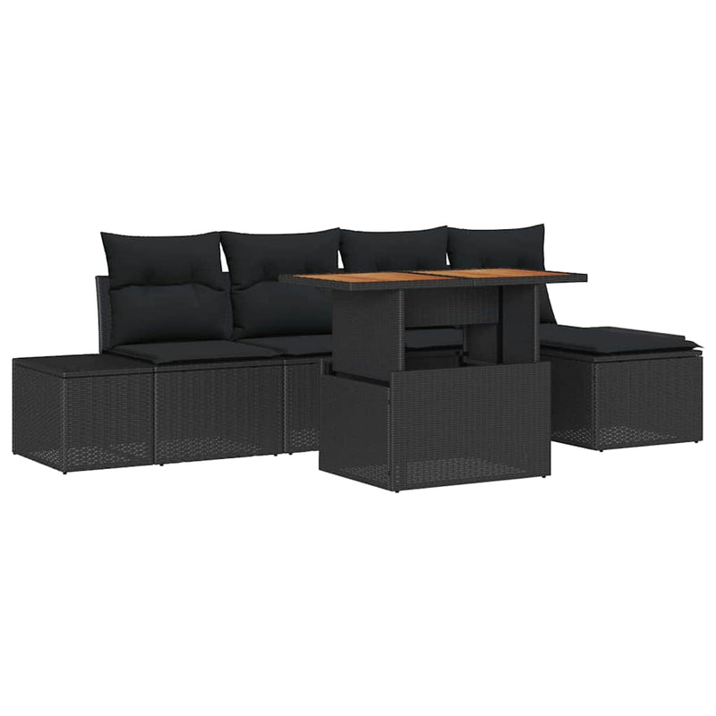 vidaXL Garden Dining Set with Cushion 6 pcs Black and Brown