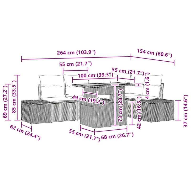vidaXL Garden Dining Set Manual 6 pcs Black and Brown 100 x 55 x 73 cm