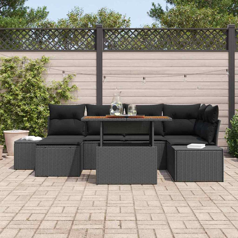 vidaXL Garden Dining Set with Cushion 7 pcs Black and Brown