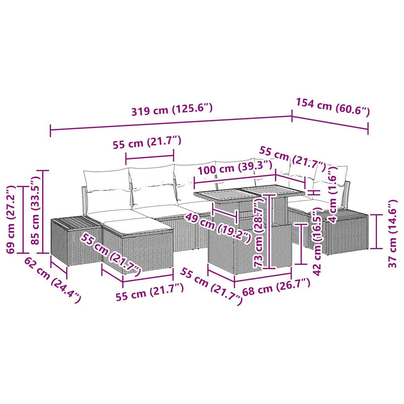 vidaXL Garden Sofa Set with Cushion 8 pcs Black and Brown