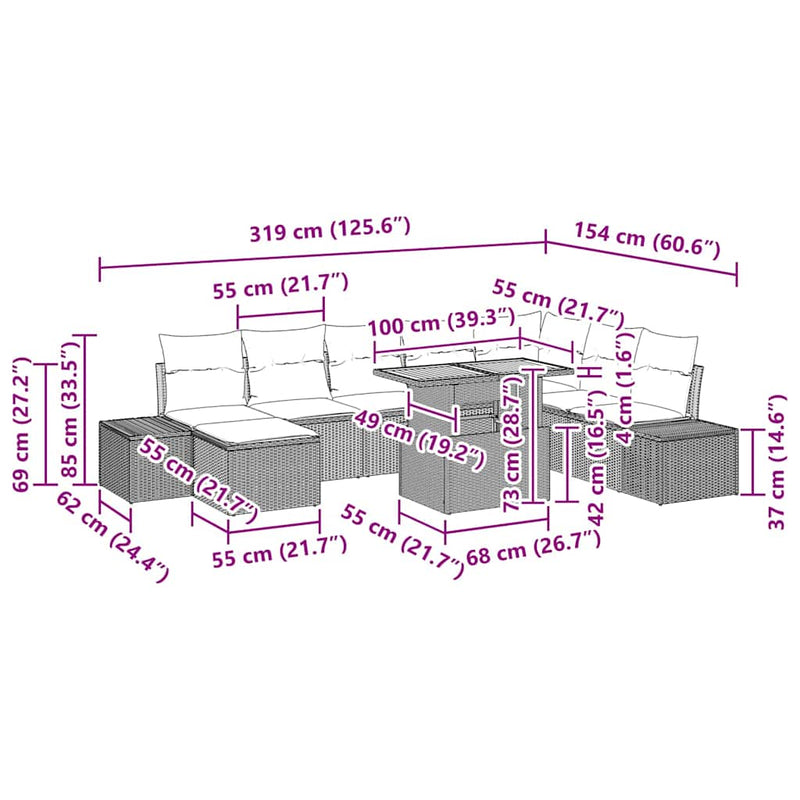vidaXL Garden Dining Set with Cushion 9 pcs Black and Brown
