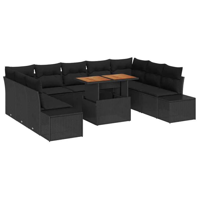 vidaXL Garden Dining Set with Cushion Manual 10 pcs Black and Brown