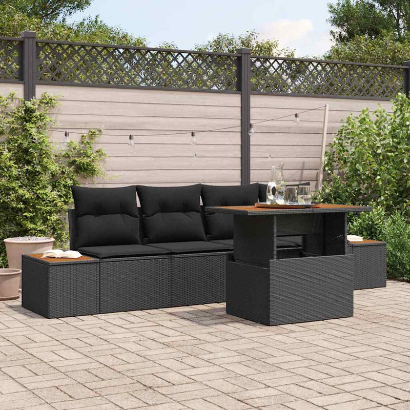 vidaXL Garden Dining Set with Cushion Manual 5 pcs Black and Brown