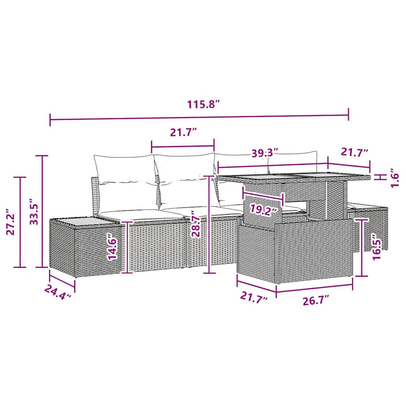 vidaXL Garden Dining Set with Cushion Manual 5 pcs Black and Brown