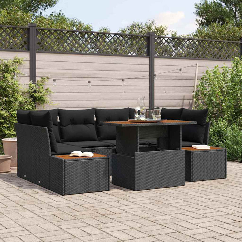 vidaXL Garden Dining Set with Cushion Manual 9 pcs Black and Brown