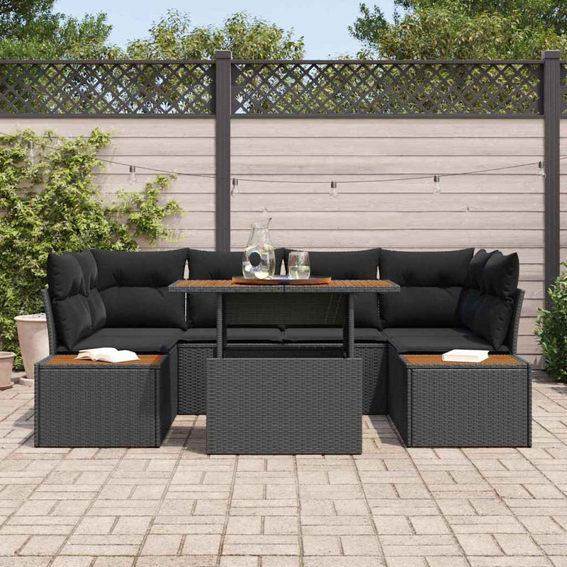 vidaXL Garden Dining Set with Cushion Manual 9 pcs Black and Brown