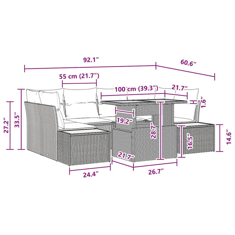 vidaXL Garden Dining Set Manual 7 pcs Black and Brown 100 x 55 x 73 cm
