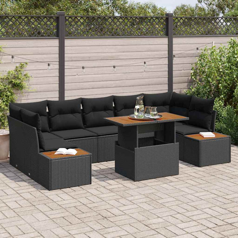 vidaXL Garden Dining Set with Cushion Manual 8 pcs Black and Brown