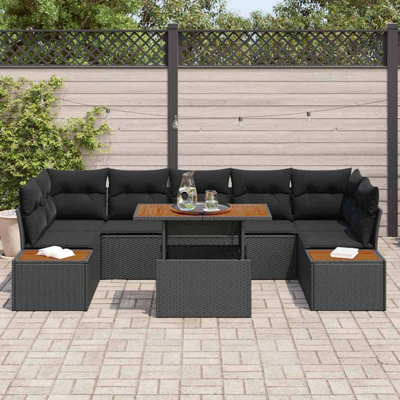 vidaXL Garden Dining Set with Cushion Manual 8 pcs Black and Brown