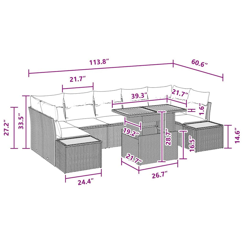 vidaXL Garden Dining Set with Cushion Manual 8 pcs Black and Brown