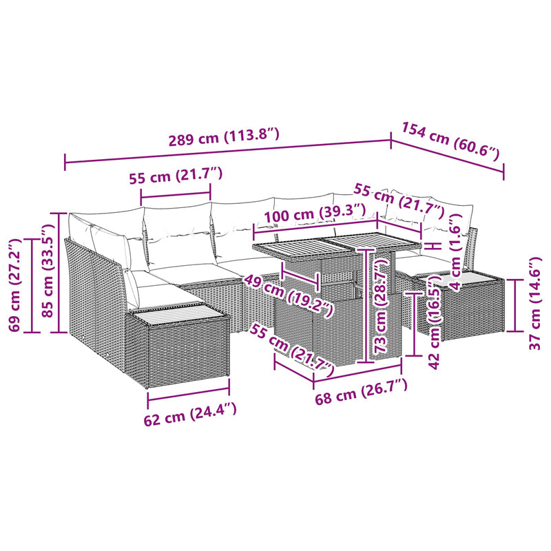 vidaXL Garden Dining Set with Cushion Manual 8 pcs Black and Brown