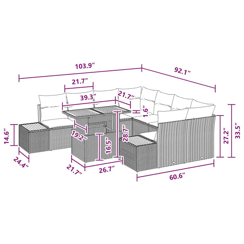 vidaXL Garden Dining Set Manual 9 pcs Black and Brown 100 x 55 x 73 cm