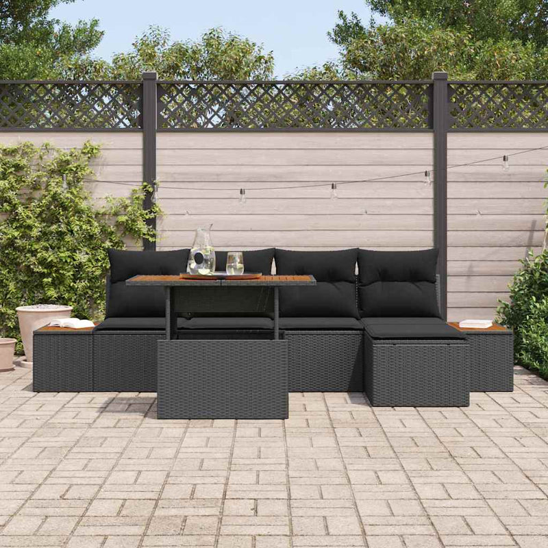 vidaXL Garden Dining Set with Cushion 6 pcs Black and Brown