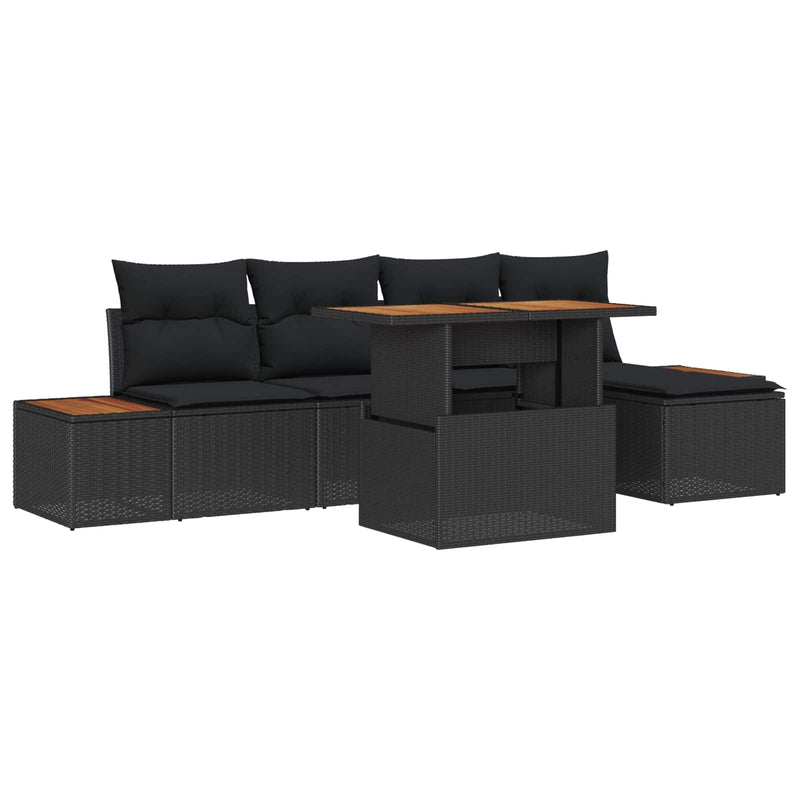 vidaXL Garden Dining Set with Cushion 6 pcs Black and Brown