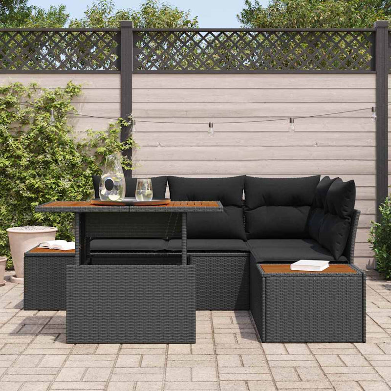 vidaXL Garden Dining Set with Cushion Manual 5 pcs Black and Brown