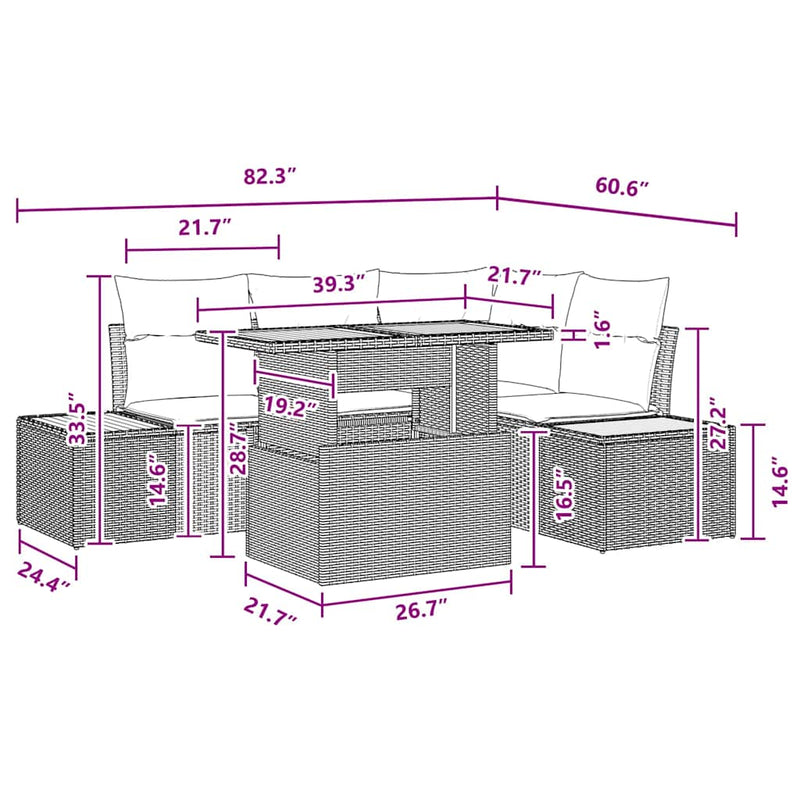 vidaXL Garden Dining Set with Cushion Manual 5 pcs Black and Brown