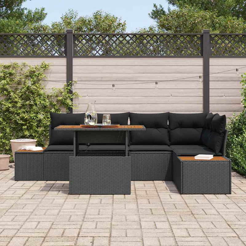 vidaXL Garden Dining Set with Cushion Manual 6 pcs Black and Brown
