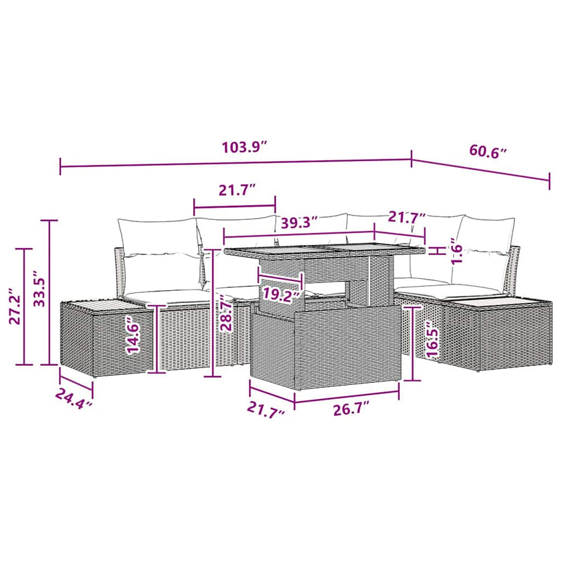 vidaXL Garden Dining Set with Cushion Manual 6 pcs Black and Brown