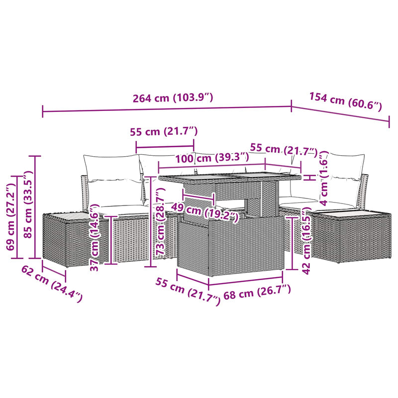 vidaXL Garden Dining Set with Cushion Manual 6 pcs Black and Brown