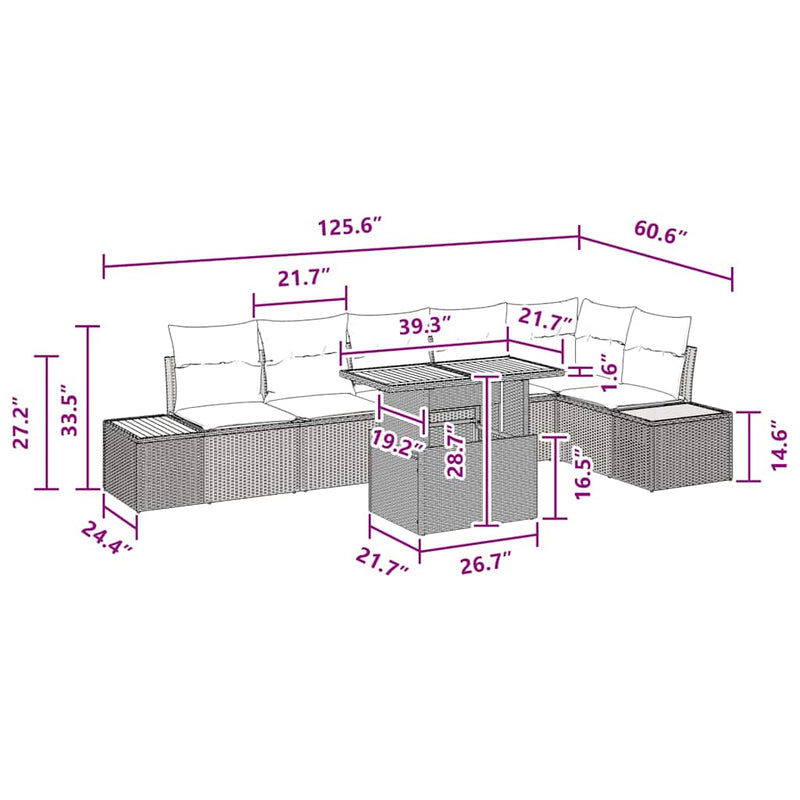 vidaXL Garden Dining Set with Cushion Manual 7 pcs Black and Brown
