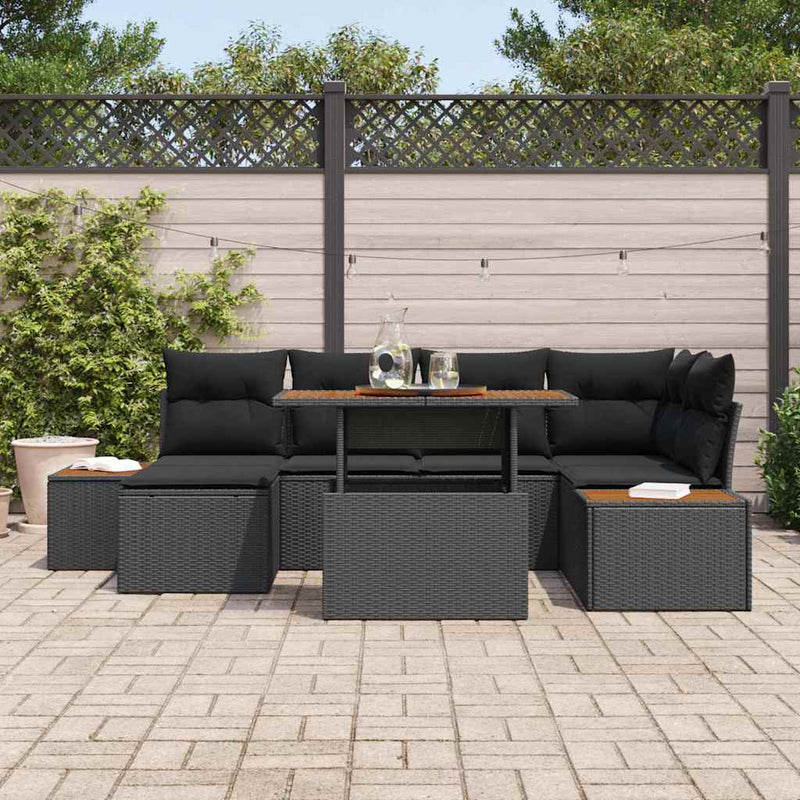 vidaXL Garden Dining Set with Cushion 7 pcs Black and Brown