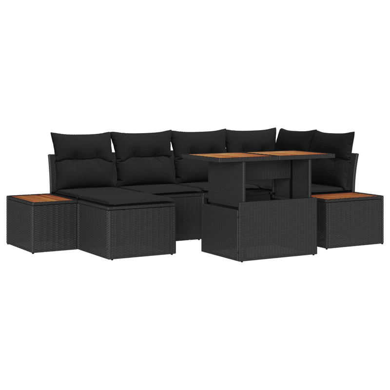 vidaXL Garden Dining Set with Cushion 7 pcs Black and Brown