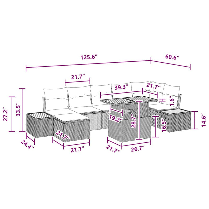 vidaXL Garden Dining Set with Cushion 8 pcs Black and Brown