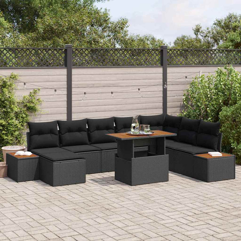 vidaXL Garden Dining Set with Cushion 9 pcs Black and Brown