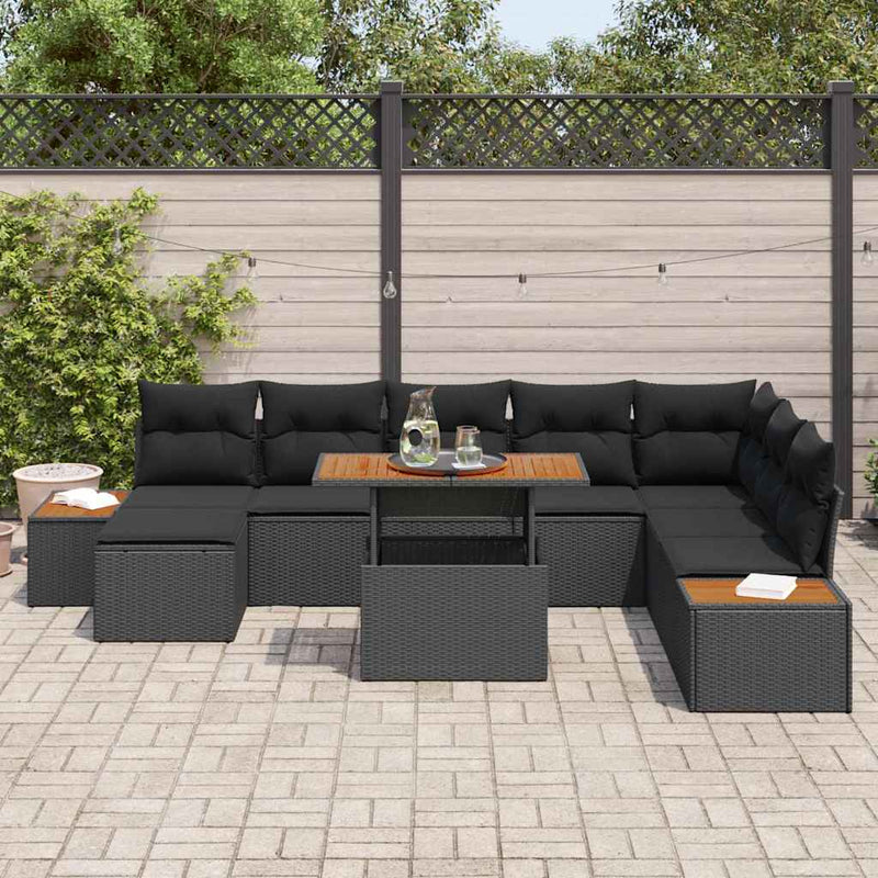 vidaXL Garden Dining Set with Cushion 9 pcs Black and Brown