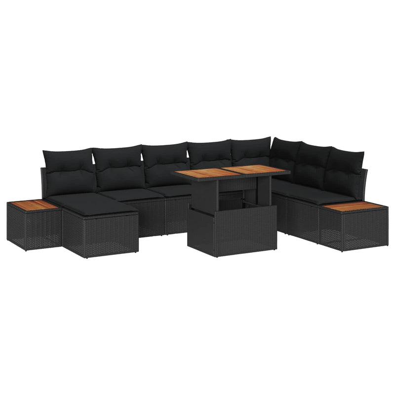 vidaXL Garden Dining Set with Cushion 9 pcs Black and Brown