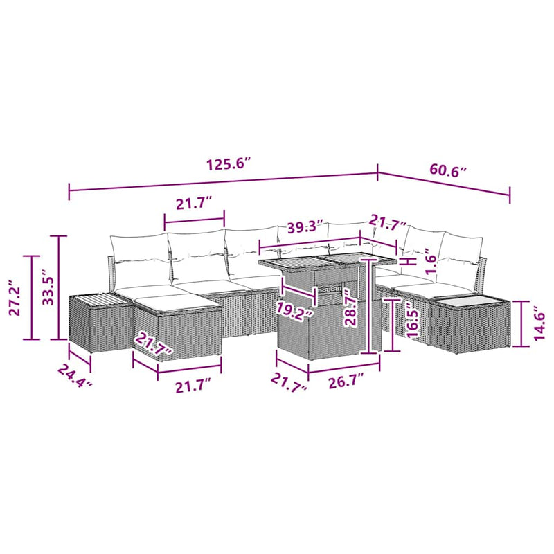 vidaXL Garden Dining Set with Cushion 9 pcs Black and Brown