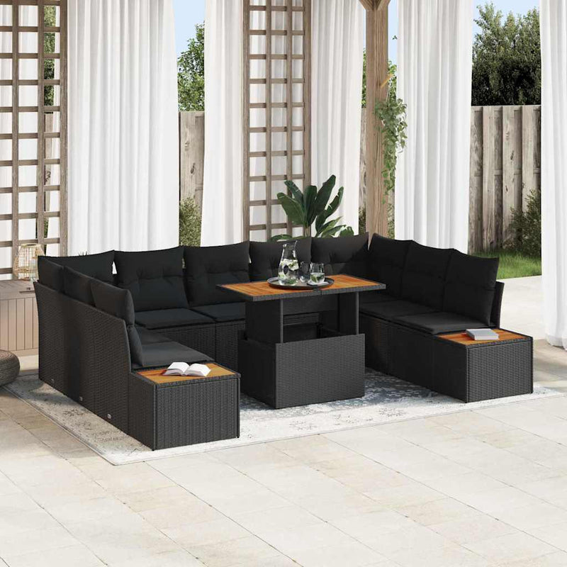 vidaXL Garden Dining Set with Cushion Manual 10 pcs Black and Brown