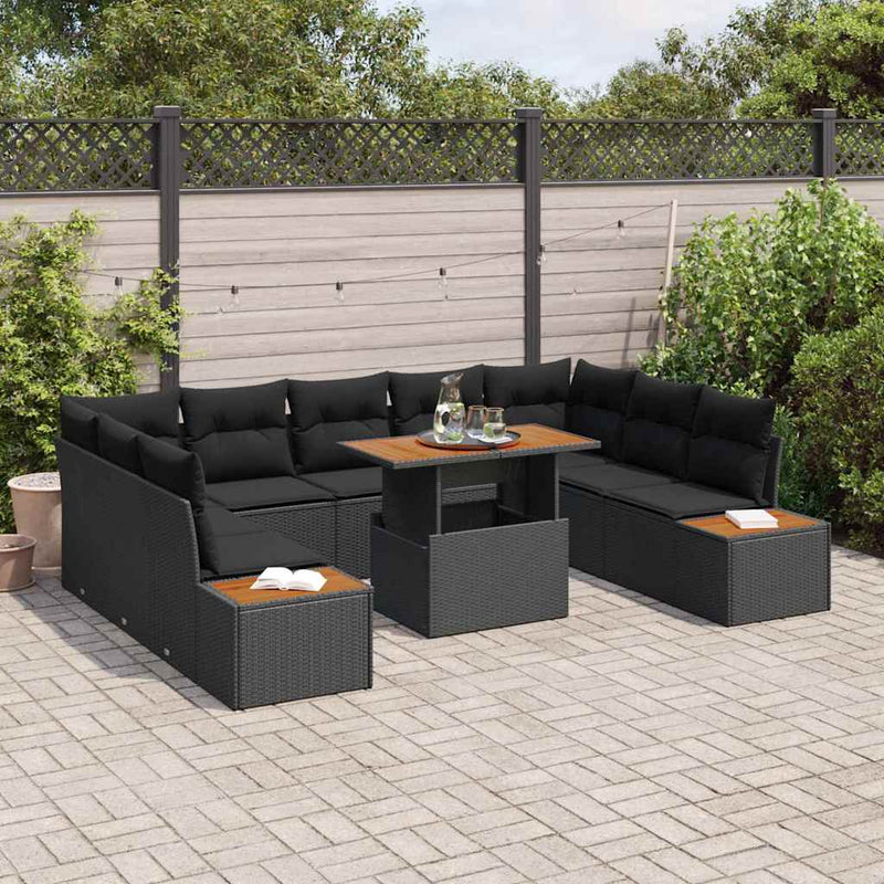 vidaXL Garden Dining Set with Cushion Manual 10 pcs Black and Brown