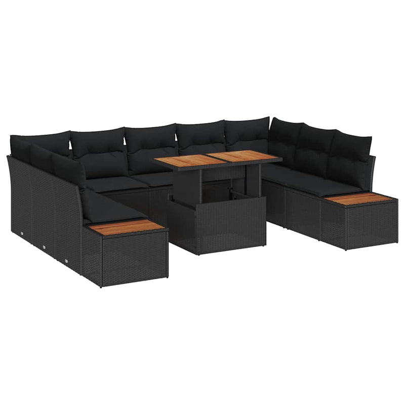 vidaXL Garden Dining Set with Cushion Manual 10 pcs Black and Brown